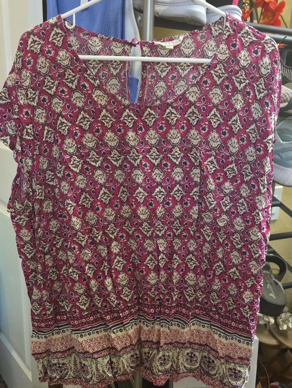 Kenar Fuchsia Geometric & Floral Sleeveless Blouse